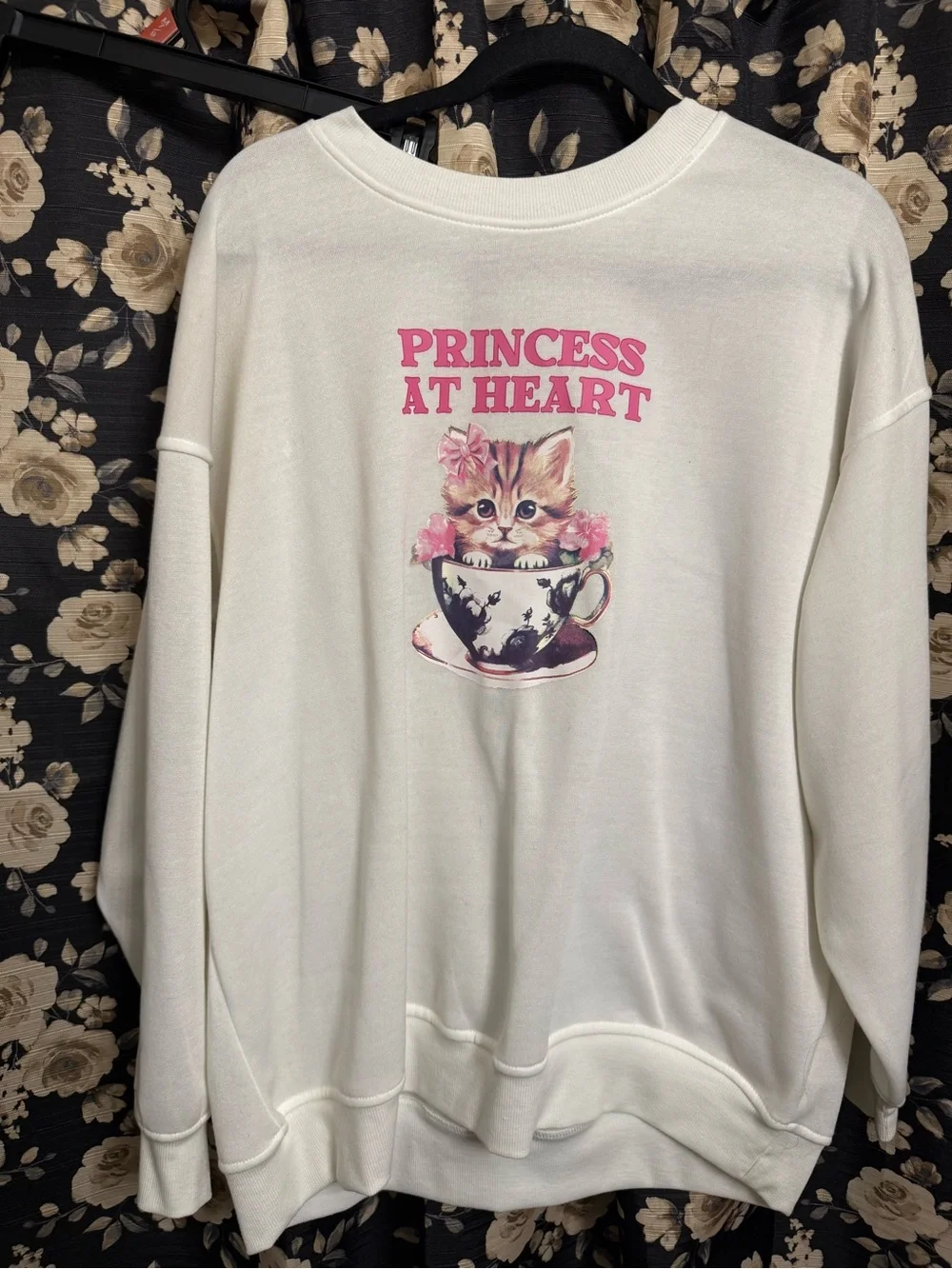 White 'Princess At Heart' Kitten Graphic Cat Sweatshirt
